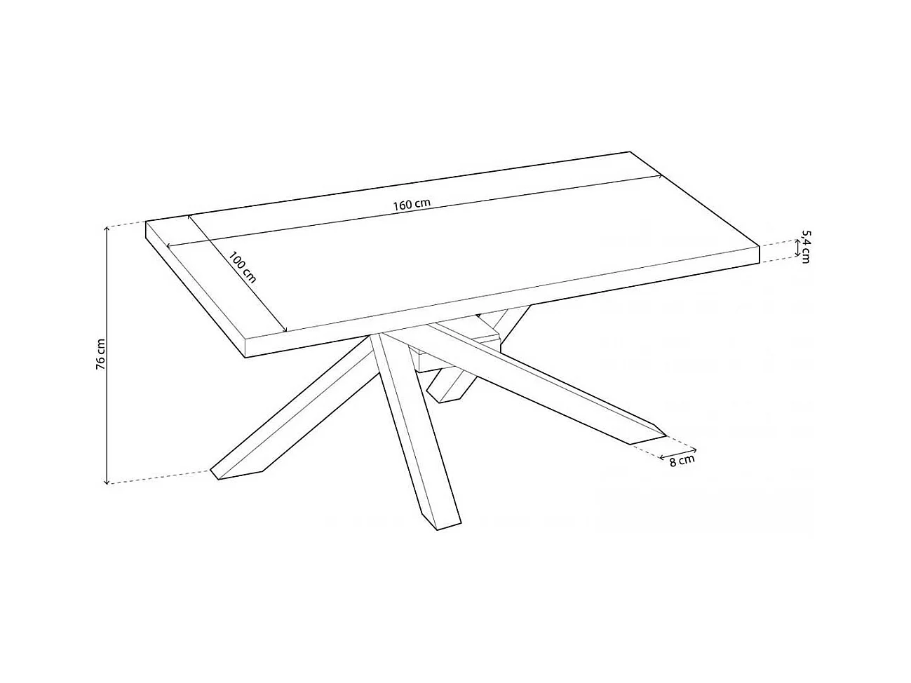 Mesa de comedor Xena patas cruzadas tapa regular roble Honey/negro 76x160x100 cm Adec