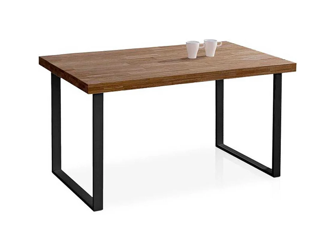 Mesa de comedor Natural patas en U madera de roble sostenible roble american/Negro 76,5x140x80 cm Adec