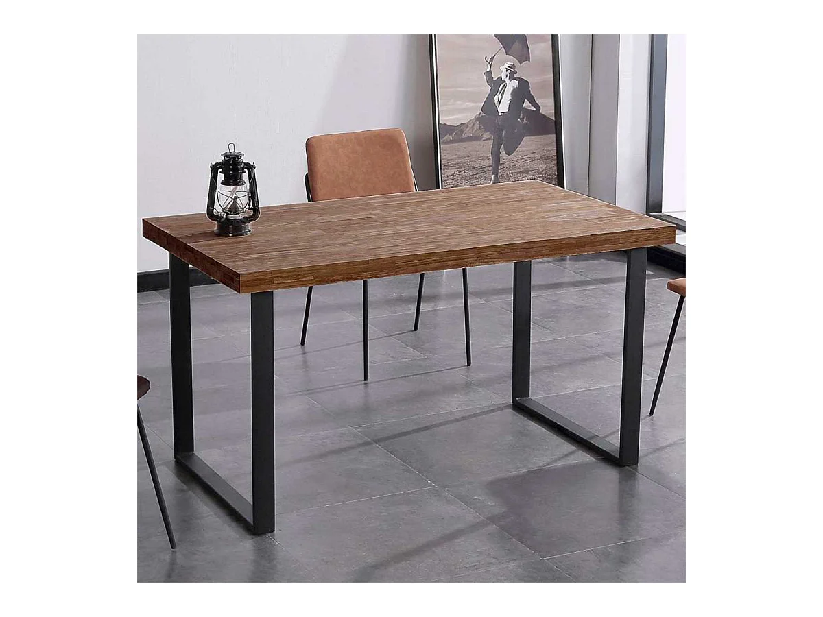 Mesa de comedor Natural patas en U madera de roble sostenible roble american/Negro 76,5x140x80 cm Adec