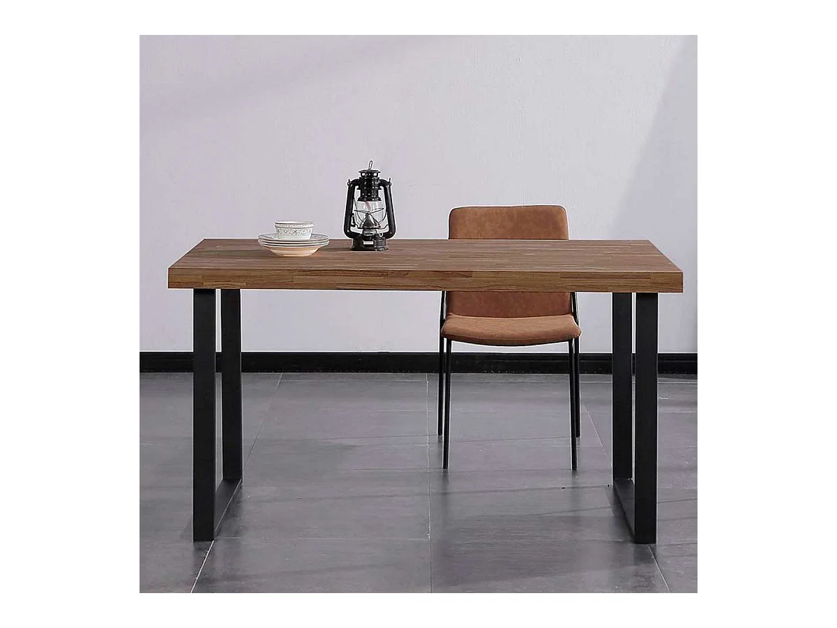 Mesa de comedor Natural patas en U madera de roble sostenible roble american/Negro 76,5x140x80 cm Adec