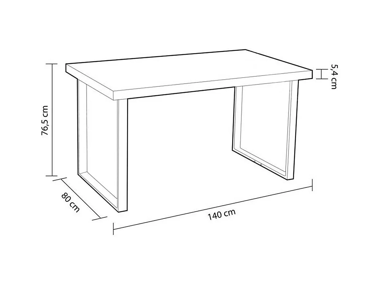 Mesa de comedor Natural patas en U madera de roble sostenible roble american/Negro 76,5x140x80 cm Adec