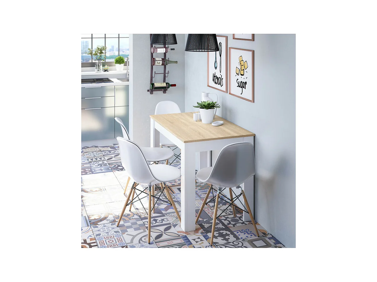 Mesa Fija Cocina Cloe Auxiliar Roble/Blanco 78x109x67 cm