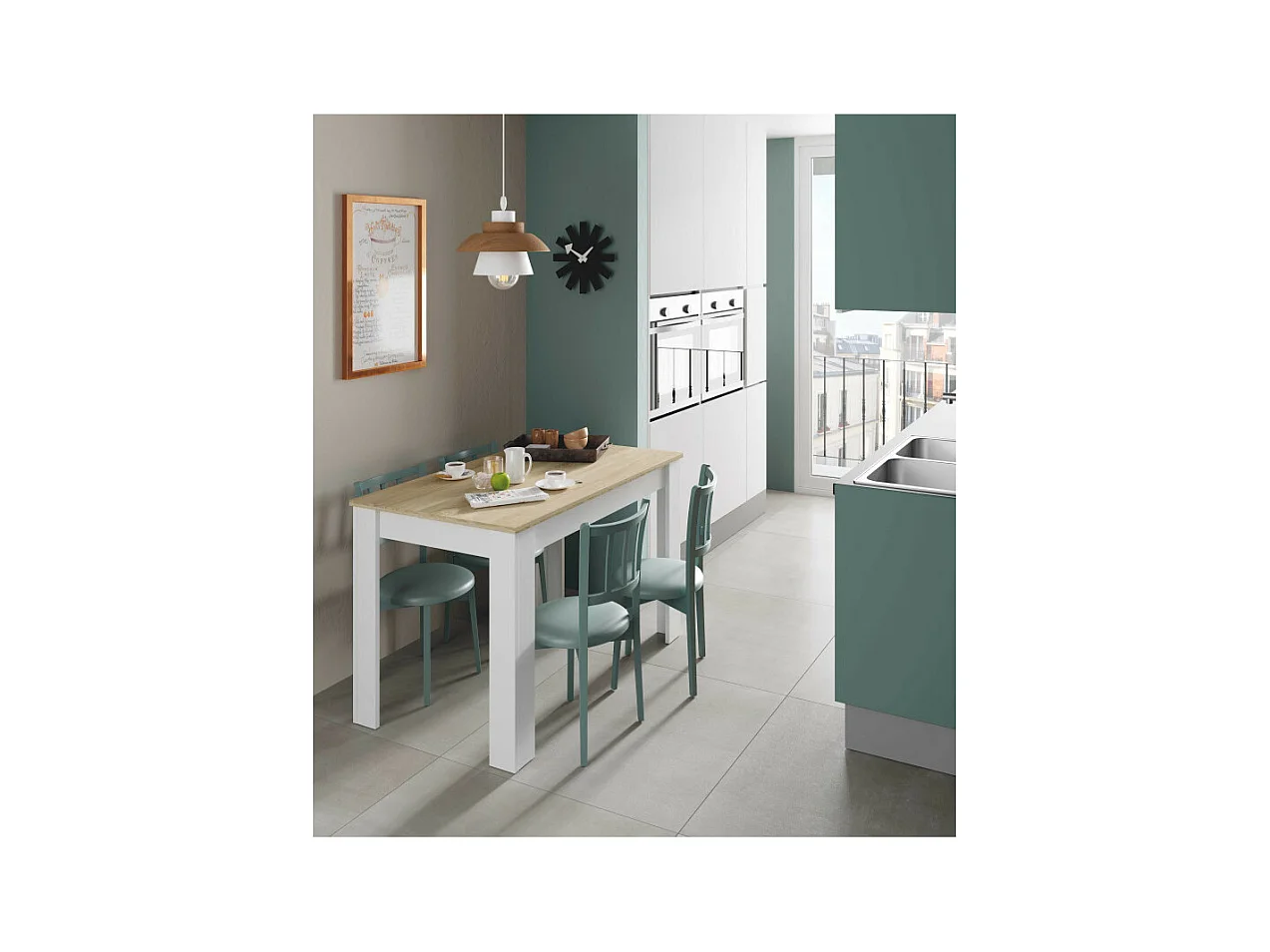 Table à manger LILIAN L109 x P67cm - Blanc et Bois