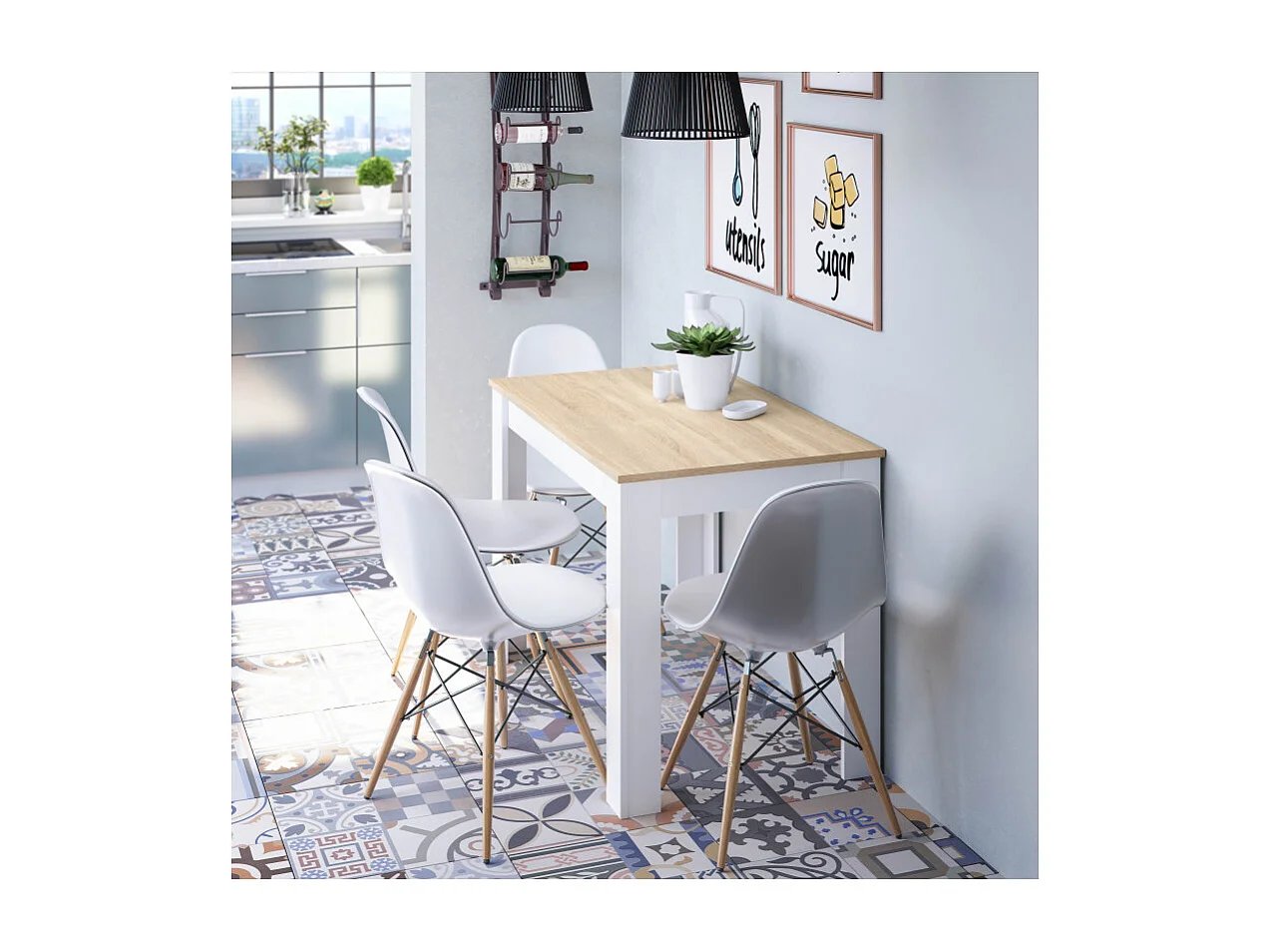Tavolo da pranzo LILIAN Bianco Legno Scandinavo 4 Posti 109x67cm