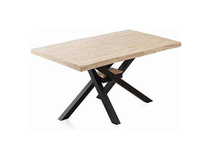 Mesa de comedor Xena forma patas cruzadas tapa irregular roble Nordish/negro 76x150x90 cm Adec