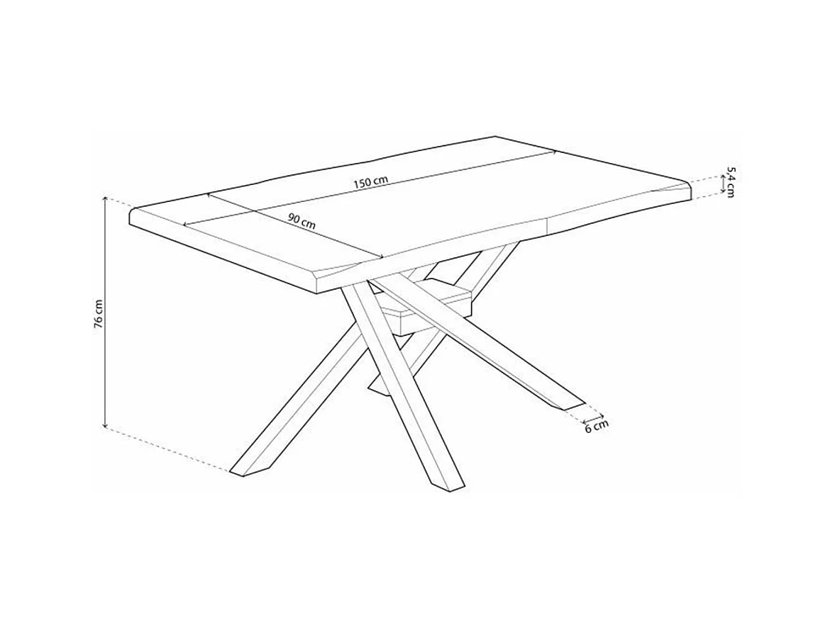 Mesa de comedor Xena forma patas cruzadas tapa irregular roble Nordish/negro 76x150x90 cm Adec