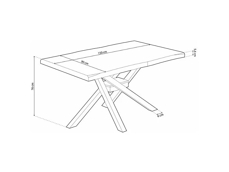 Mesa de comedor Xena forma patas cruzadas tapa irregular roble Nordish/negro 76x150x90 cm Adec