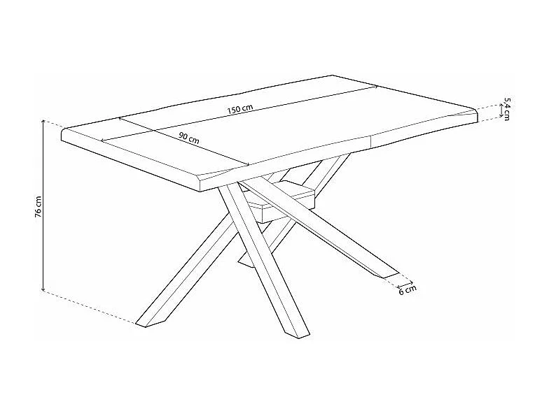 Mesa de comedor Xena forma patas cruzadas tapa irregular roble Nordish/negro 76x150x90 cm Adec
