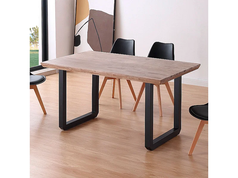Mesa de comedor Roma diseño nórdico roble Honey/negro 77x150x90 cm Adec
