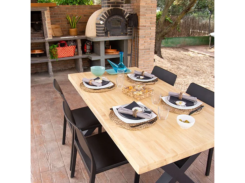 Mesa de comedor X-Loft rectangular diseño nórdico roble Nordish/negro 76x160x90 cm Adec