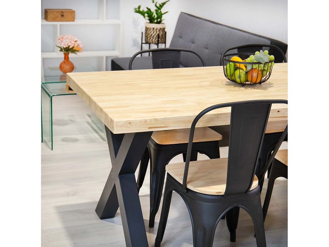 Mesa de comedor X-Loft rectangular diseño nórdico roble Nordish/negro 76x160x90 cm Adec