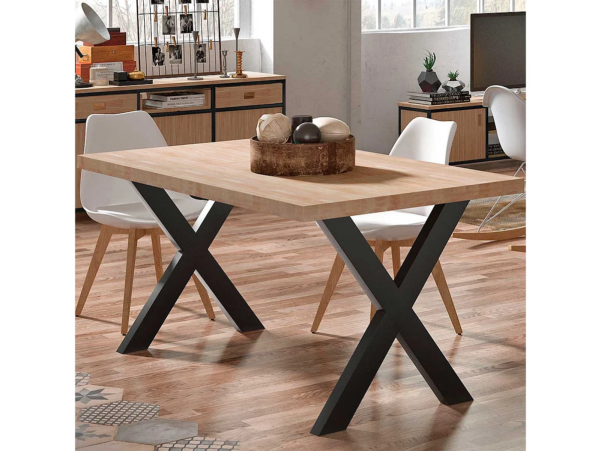 Mesa de comedor X-Loft rectangular diseño nórdico roble Nordish/negro 76x160x90 cm Adec