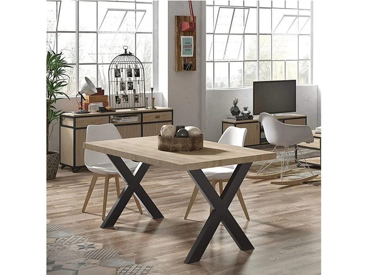 Mesa comedor fija X-Loft roble/negro 76x80x140 cm Adec