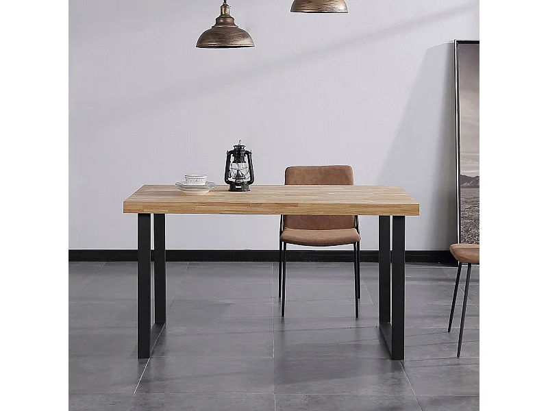 Mesa de comedor Natural patas en U madera de roble sostenible roble Nordish/Negro 76,5x140x80 cm Adec