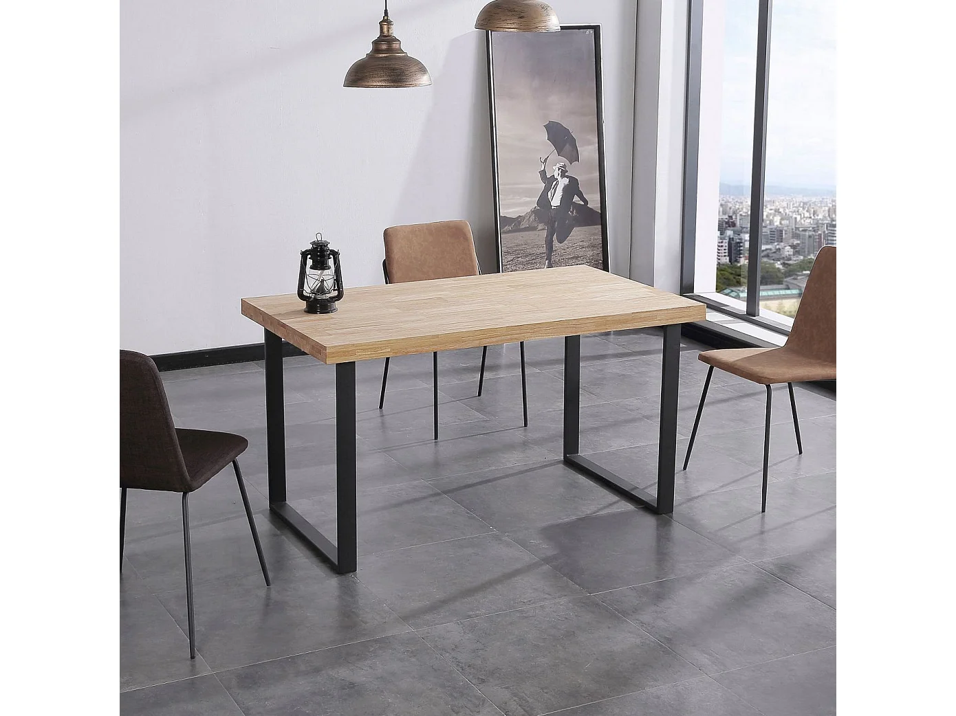 Mesa de jantar Natural Roble salvaje - Negro