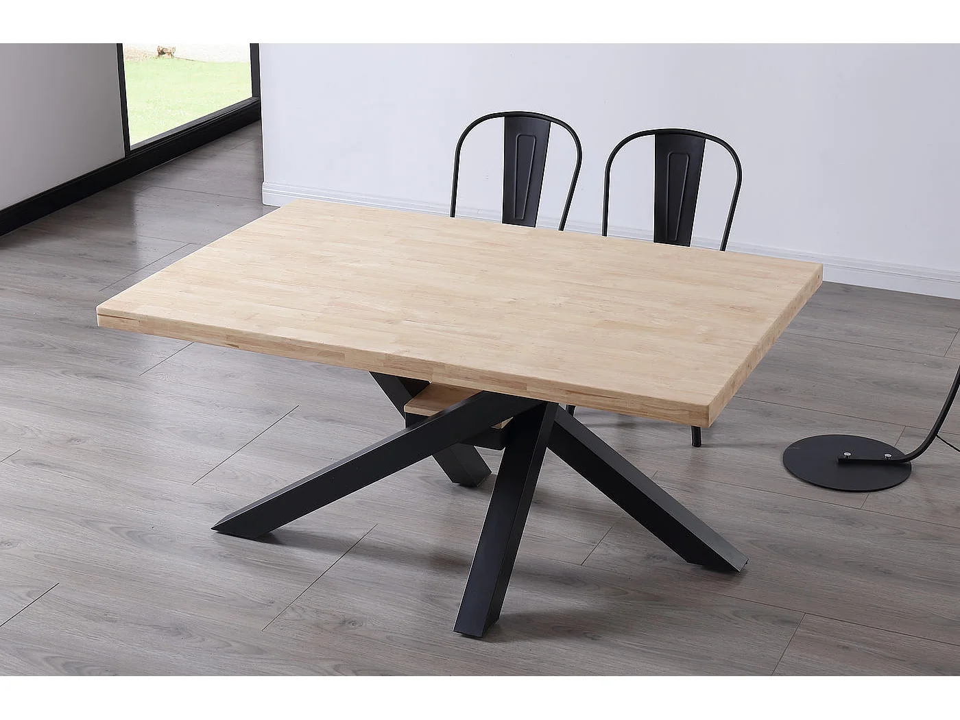 Mesa de comedor Xena patas cruzadas tapa regular roble Nordish/negro 76x160x100 cm Adec