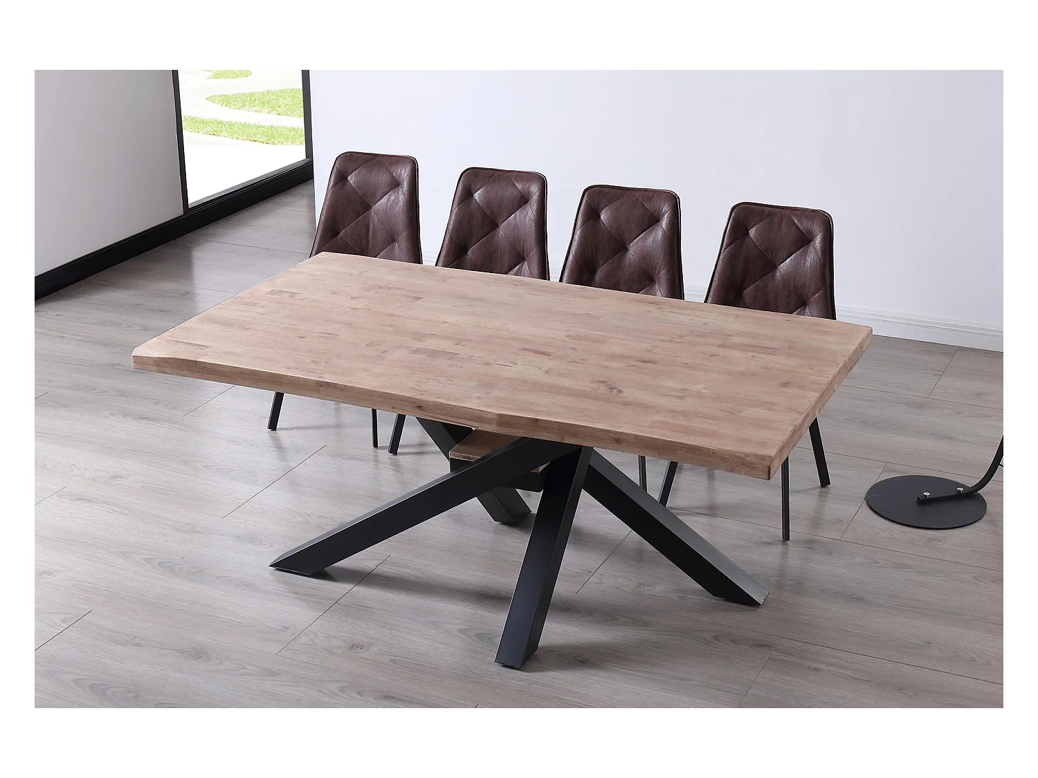 Mesa de comedor Xena forma patas cruzadas tapa irregular roble Honey/negro 76x180x100 cm Adec