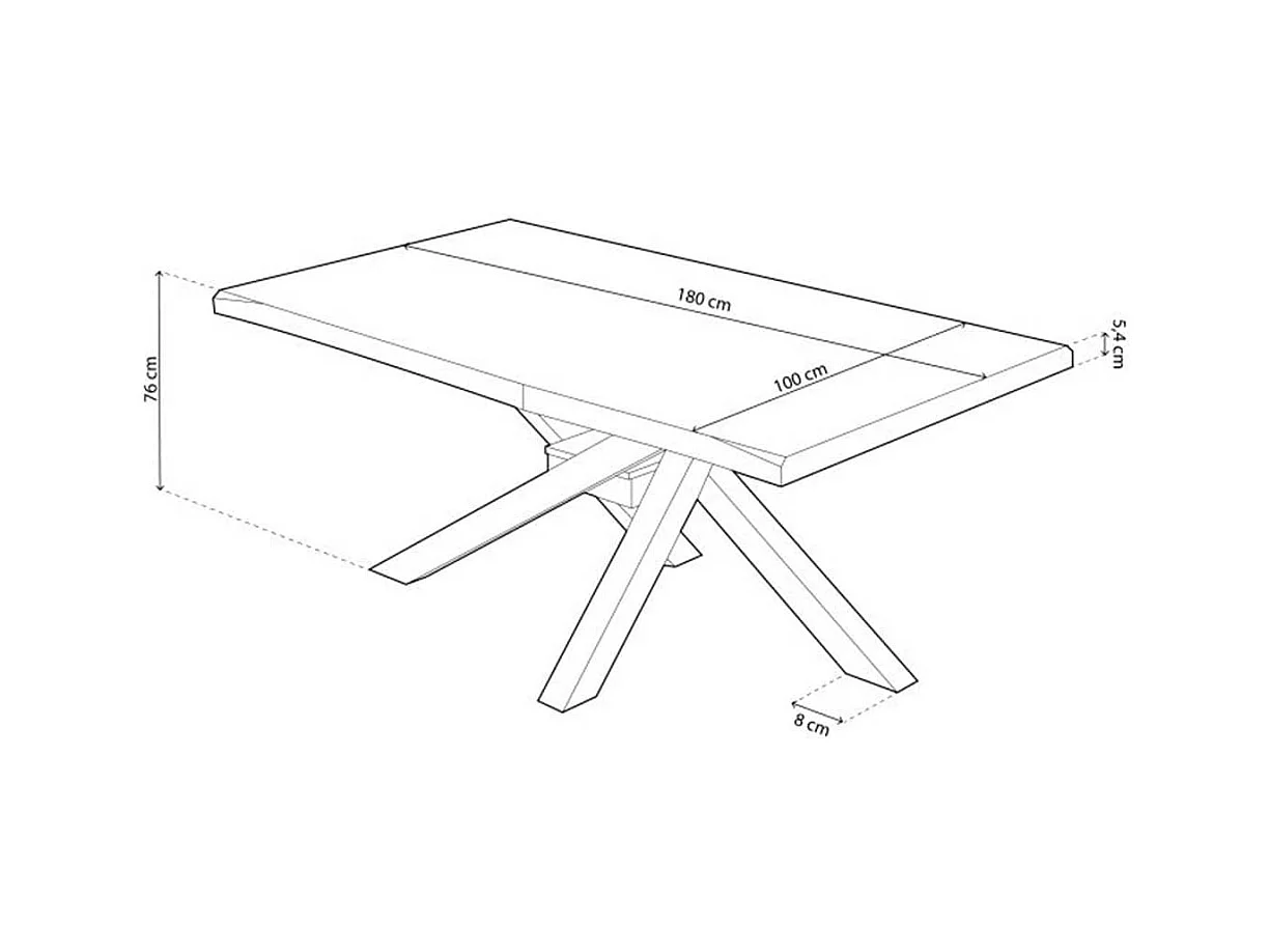 Mesa de comedor Xena forma patas cruzadas tapa irregular roble Honey/negro 76x180x100 cm Adec