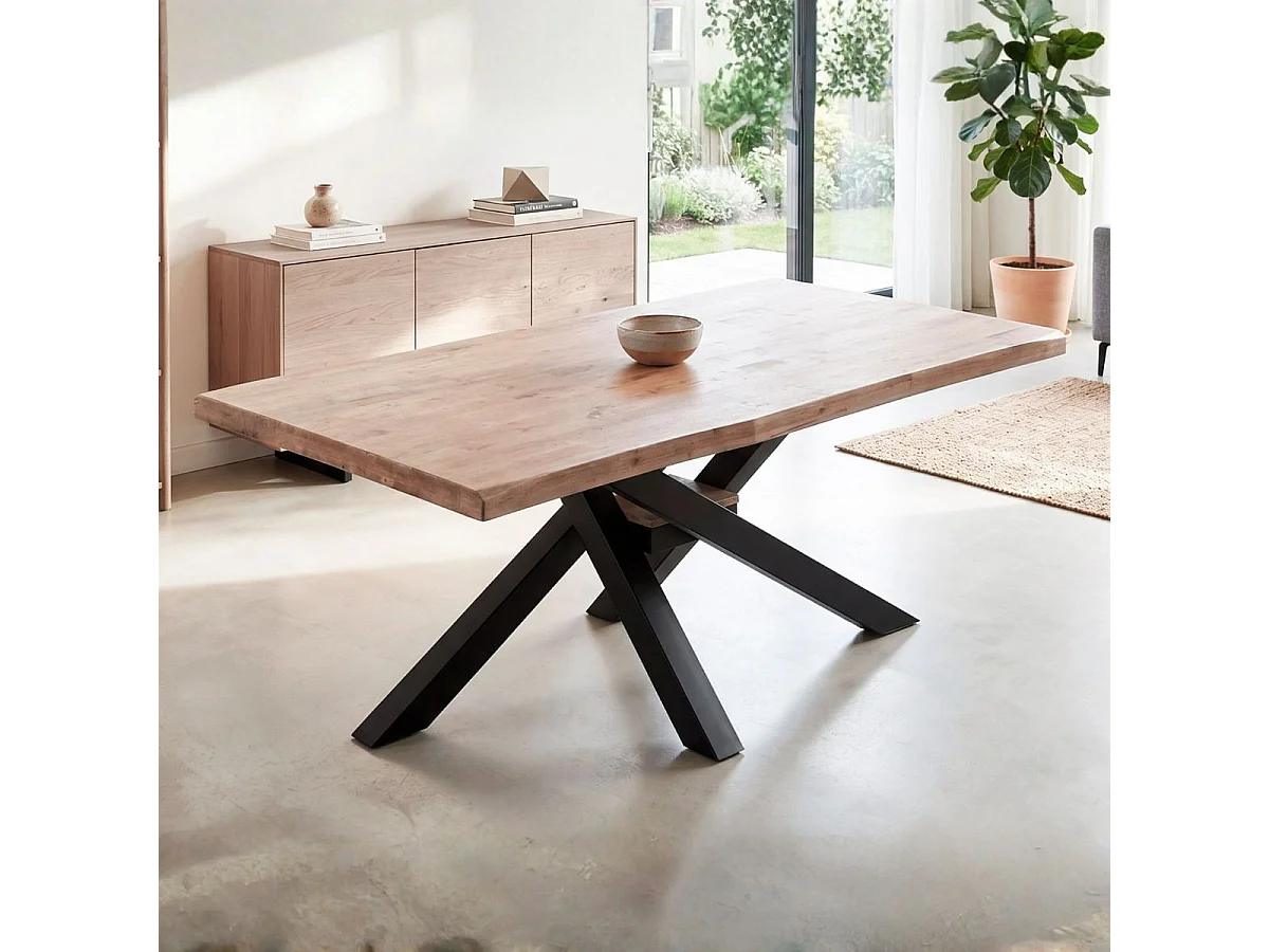 Mesa de comedor Xena forma patas cruzadas tapa irregular roble Honey/negro 76x180x100 cm Adec