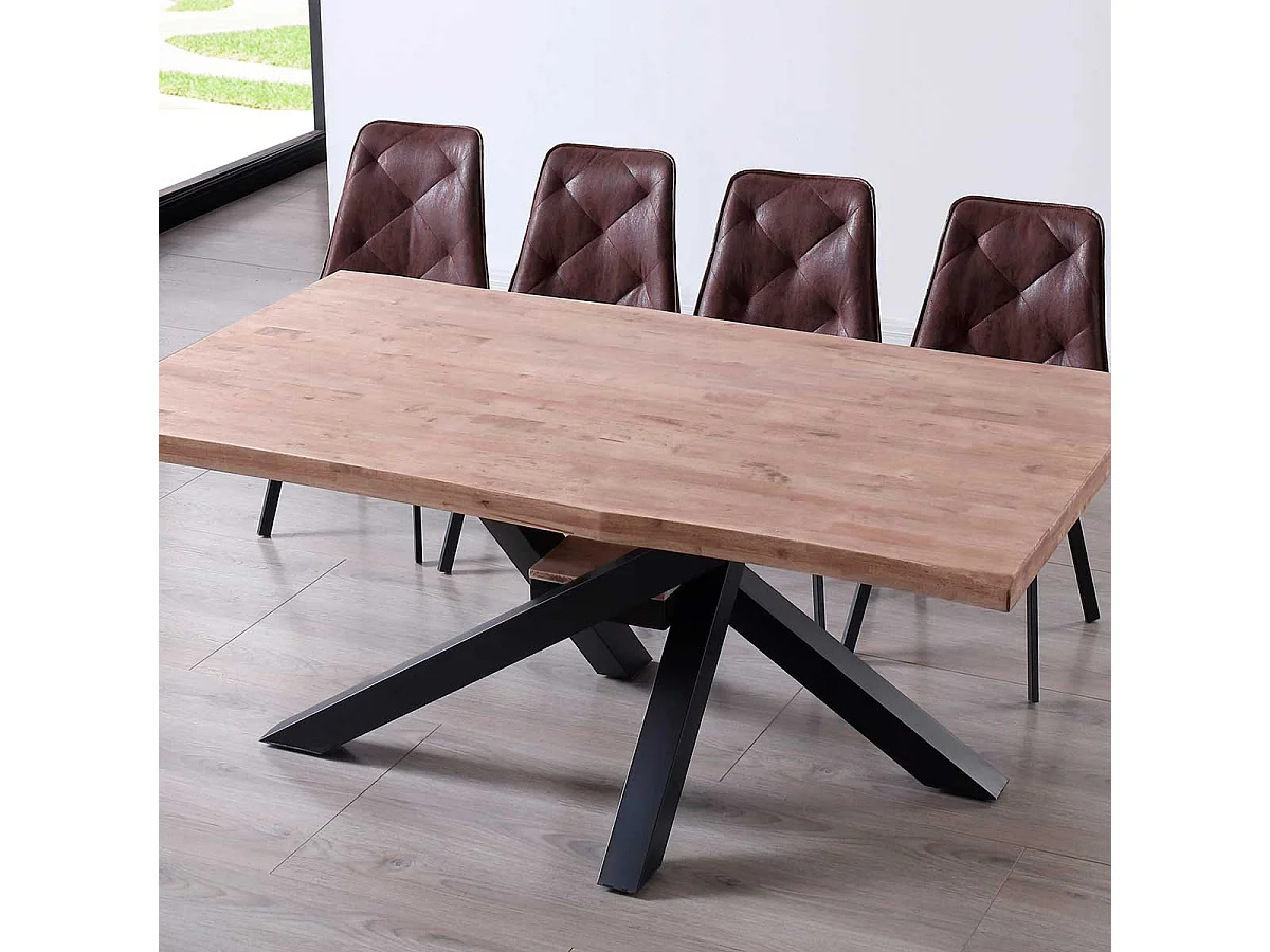 Mesa de comedor Xena forma patas cruzadas tapa irregular roble Honey/negro 76x180x100 cm Adec