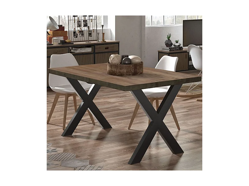 Mesa comedor fija X-Loft roble American/negro 76x80x140 cm Adec