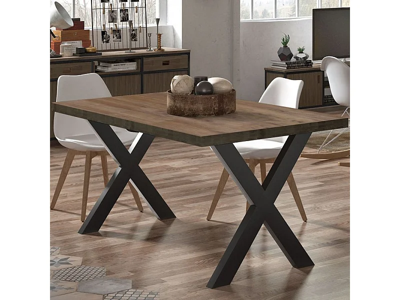 Mesa comedor fija X-Loft roble American/negro 76x80x140 cm Adec