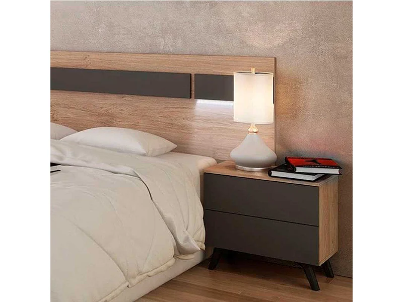 Mesita de noche Soto 2 cajones roble/grafito 50x52x34,8 cm