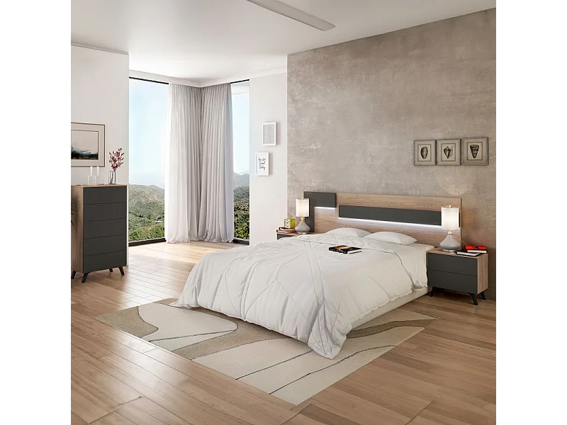 Mesita de noche Soto 2 cajones roble/grafito 50x52x34,8 cm