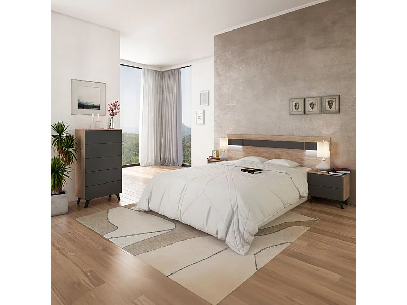 Mesita de noche Soto 2 cajones roble/grafito 50x52x34,8 cm