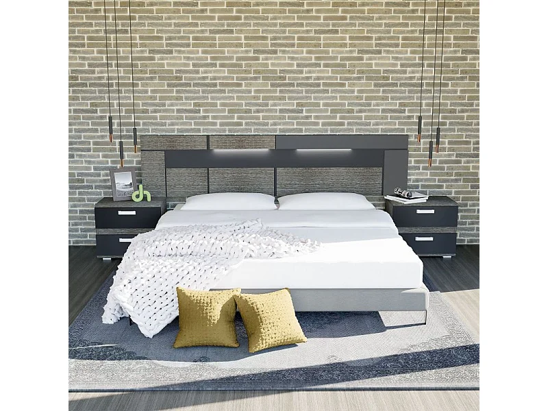 Mesita de noche Ataneq Ceniza - Negro