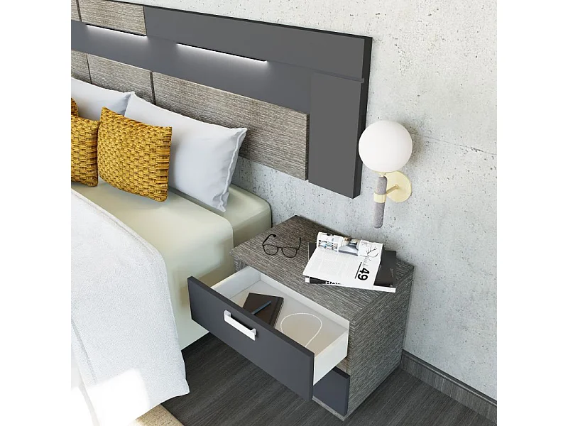 Mesita de noche Ataneq Ceniza - Negro