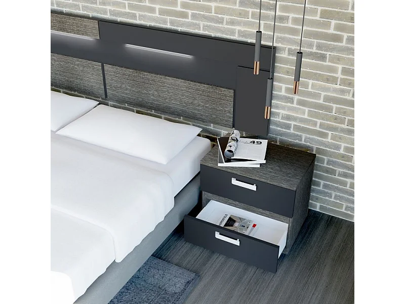 Mesita de noche Ataneq Ceniza - Negro