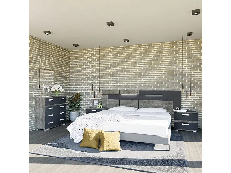 Mesita de noche Ataneq Ceniza - Negro