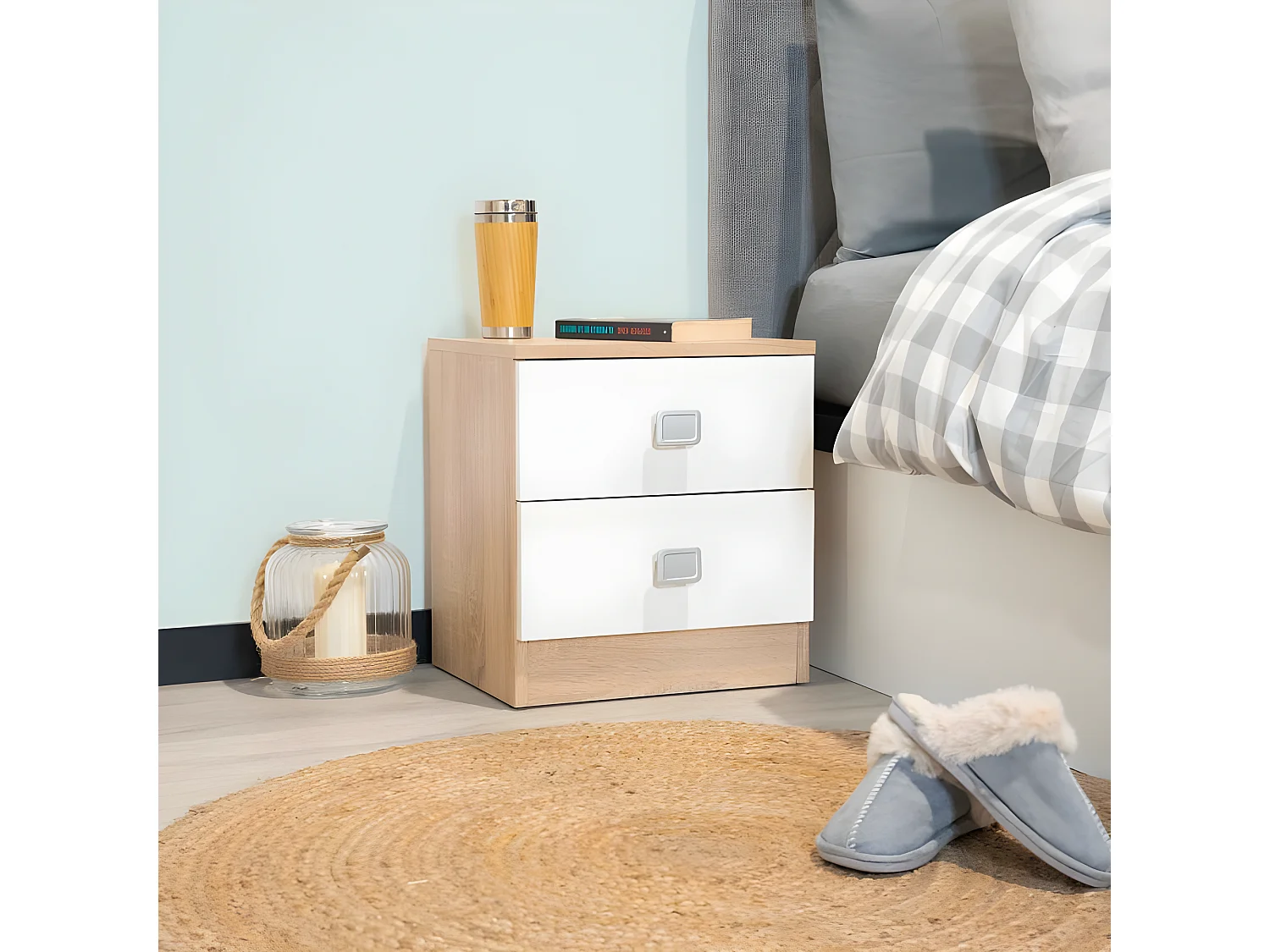 Mesita de noche Kamik Roble Nordico - Blanco