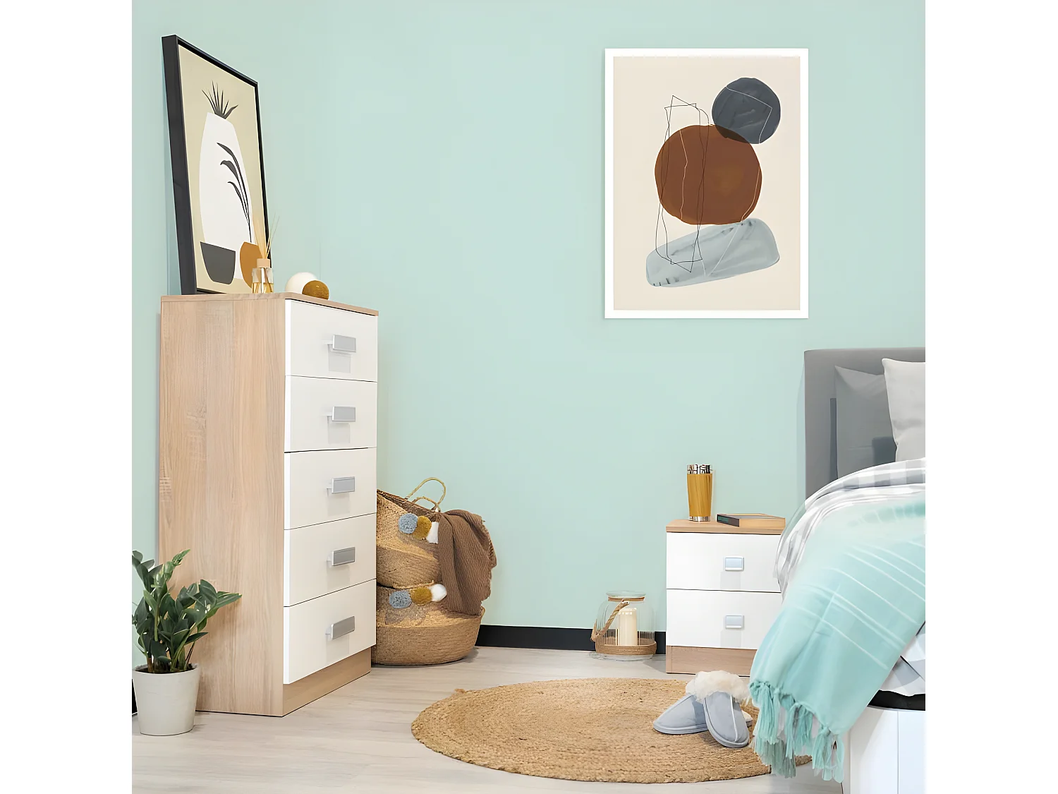 Mesita de noche Kamik Roble Nordico - Blanco