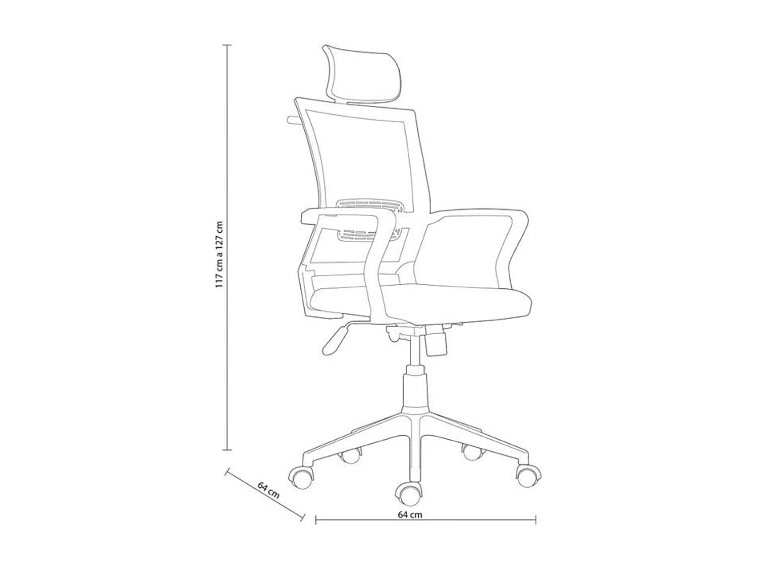 Cadeira de escritório giratória ergonômica preta com braços 64x127x64 cm
