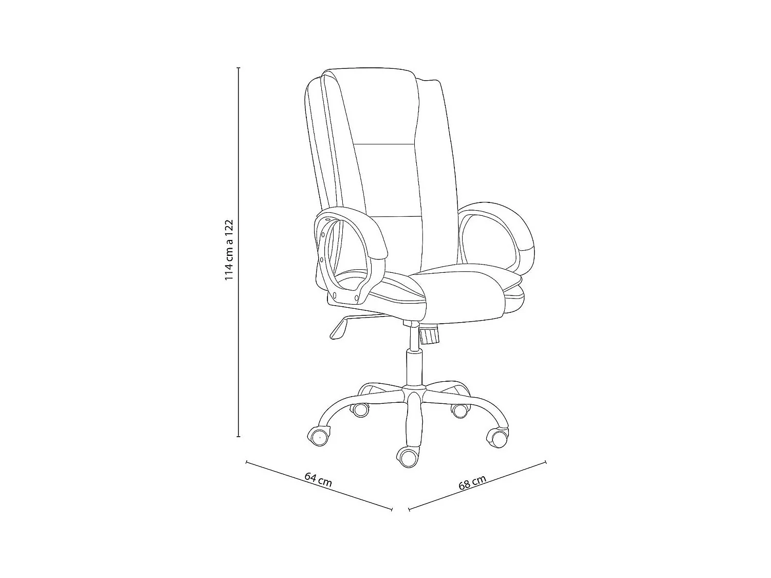 Silla de despacho Atlas giratoria y altura regulable símil piel negro 114-122x68x64 cm Adec