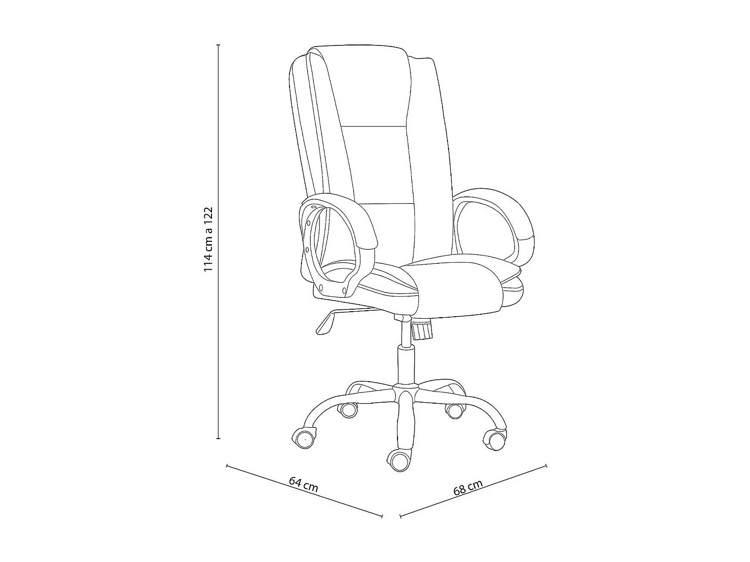 Silla de despacho Atlas giratoria y altura regulable símil piel negro 114-122x68x64 cm Adec