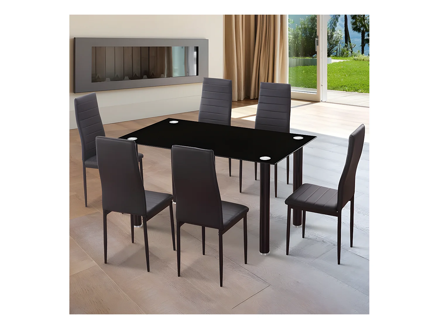 Mesa de comedor Ake Cristal negro - Cromo