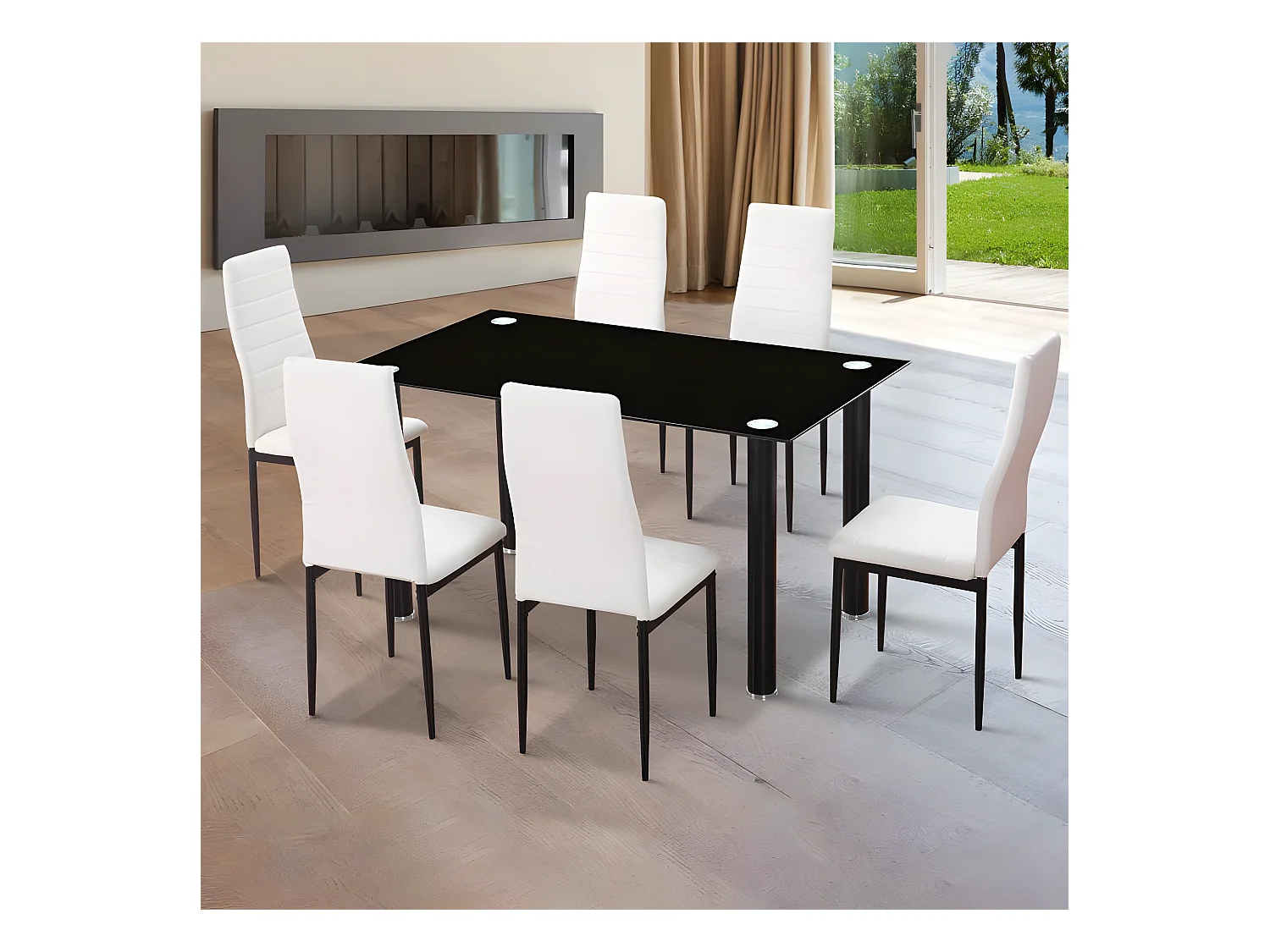 Mesa de comedor Ake Cristal negro - Cromo