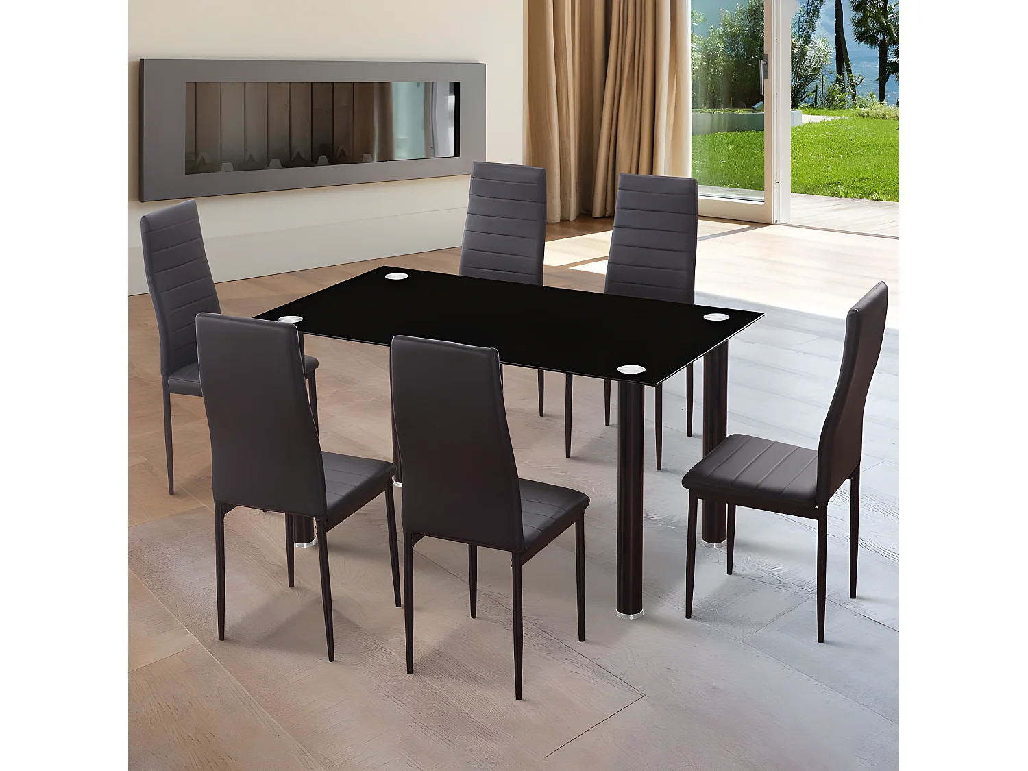 Mesa de comedor Ake Cristal negro - Cromo