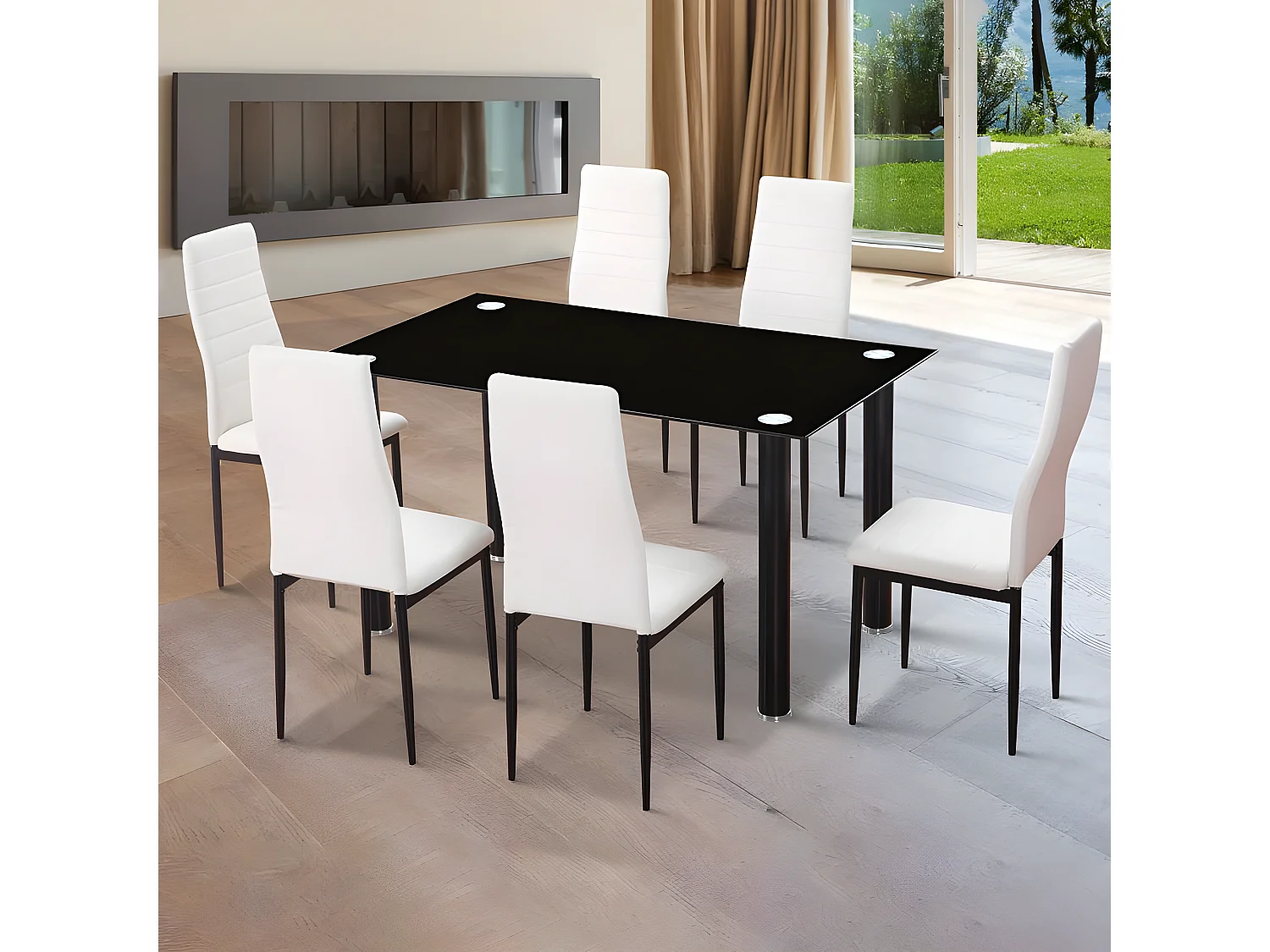 Mesa de comedor Ake Cristal negro - Cromo