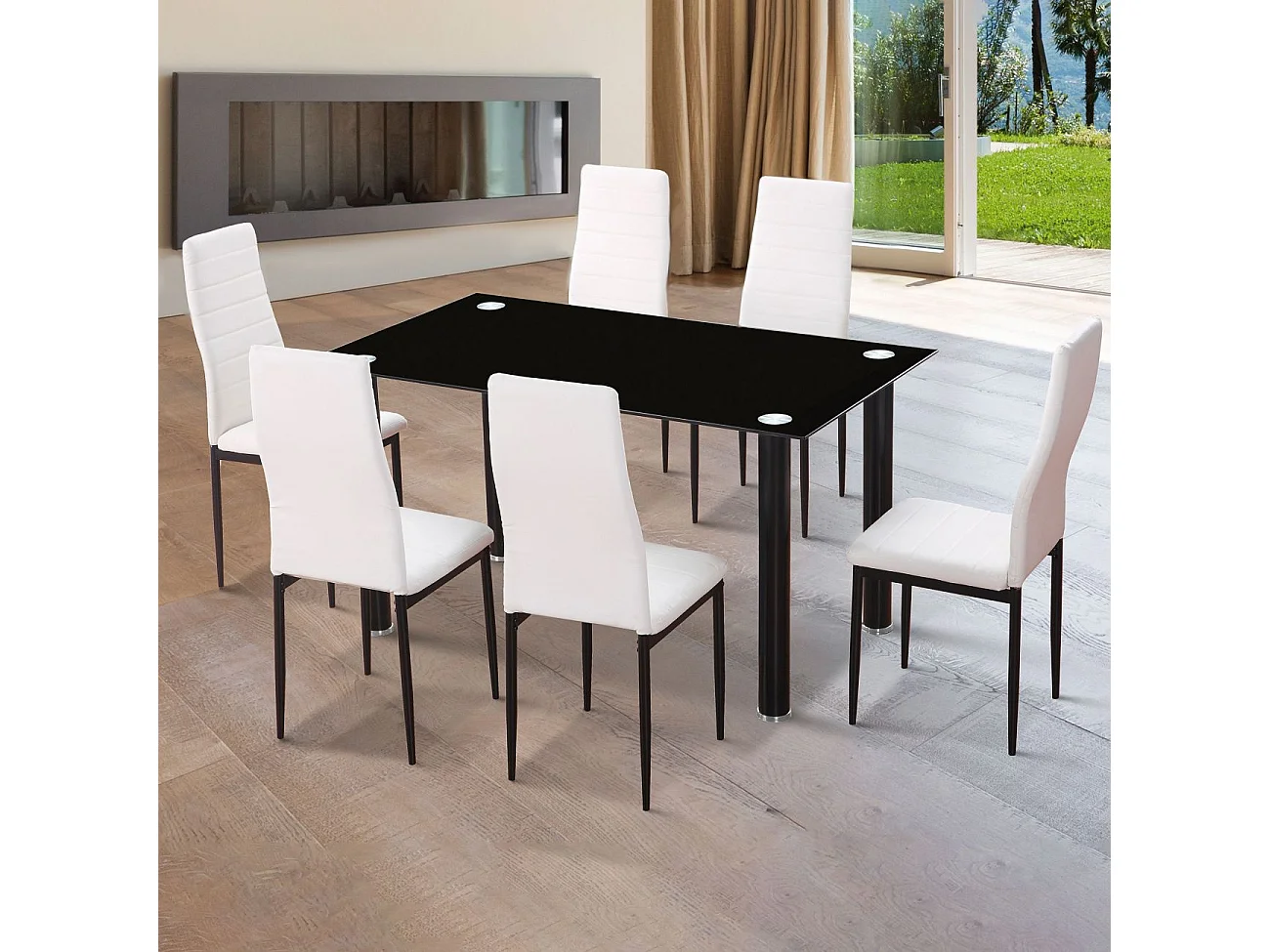 Mesa de jantar Ake Cristal negro - Cromo