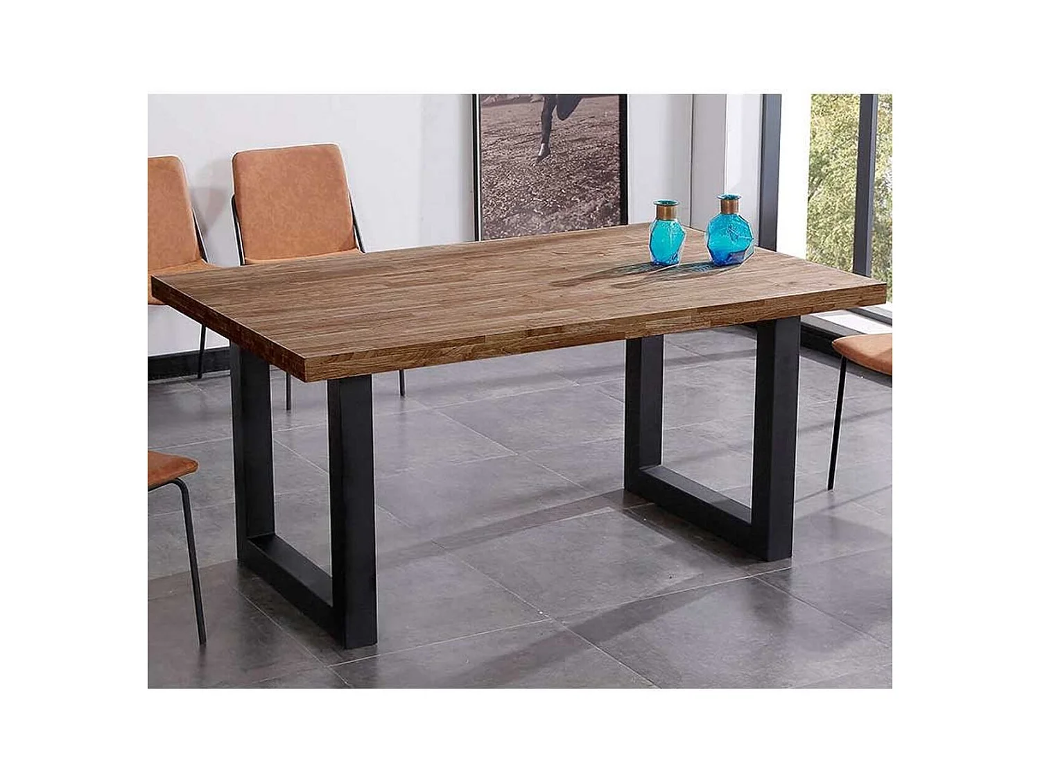 Mesa de comedor Loft fija roble oscuro 75x160x100 cm Adec