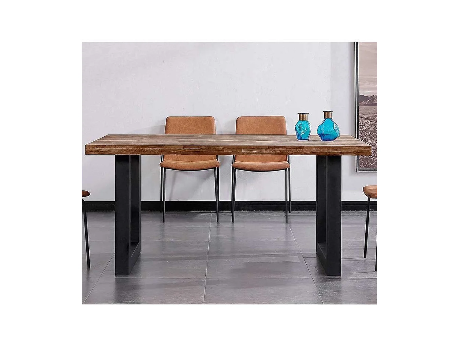Mesa de comedor Loft fija roble oscuro 75x160x100 cm Adec