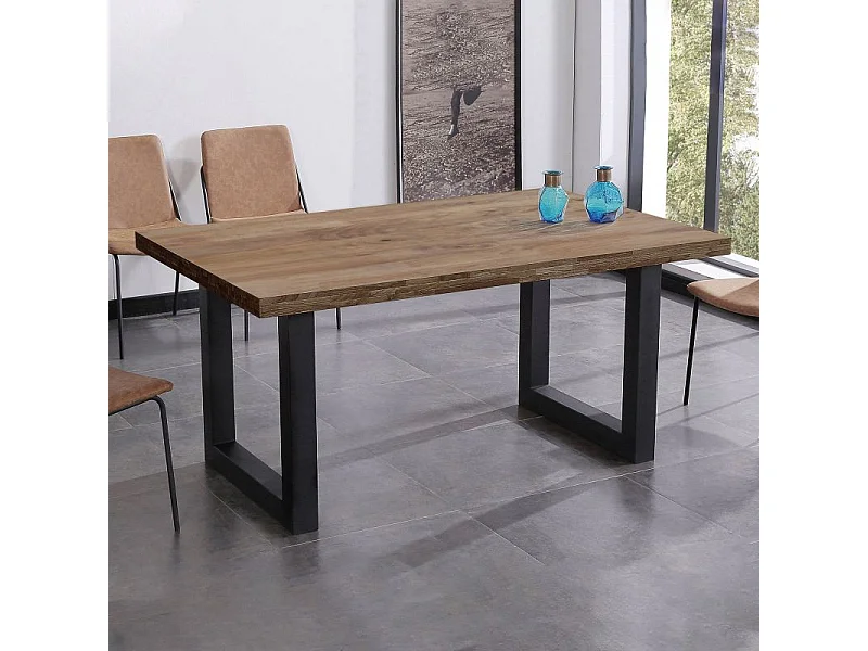 Mesa de comedor Loft fija roble oscuro 75x160x100 cm Adec