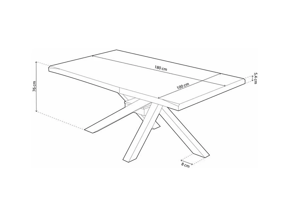 Mesa de comedor Xena forma patas cruzadas tapa irregular roble Nordish/negro 76x180x100 cm Adec