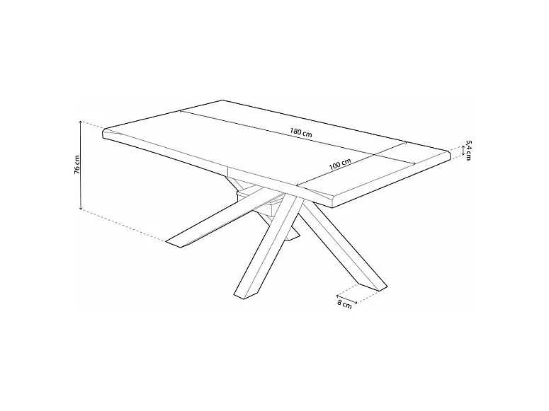 Mesa de comedor Xena forma patas cruzadas tapa irregular roble Nordish/negro 76x180x100 cm Adec