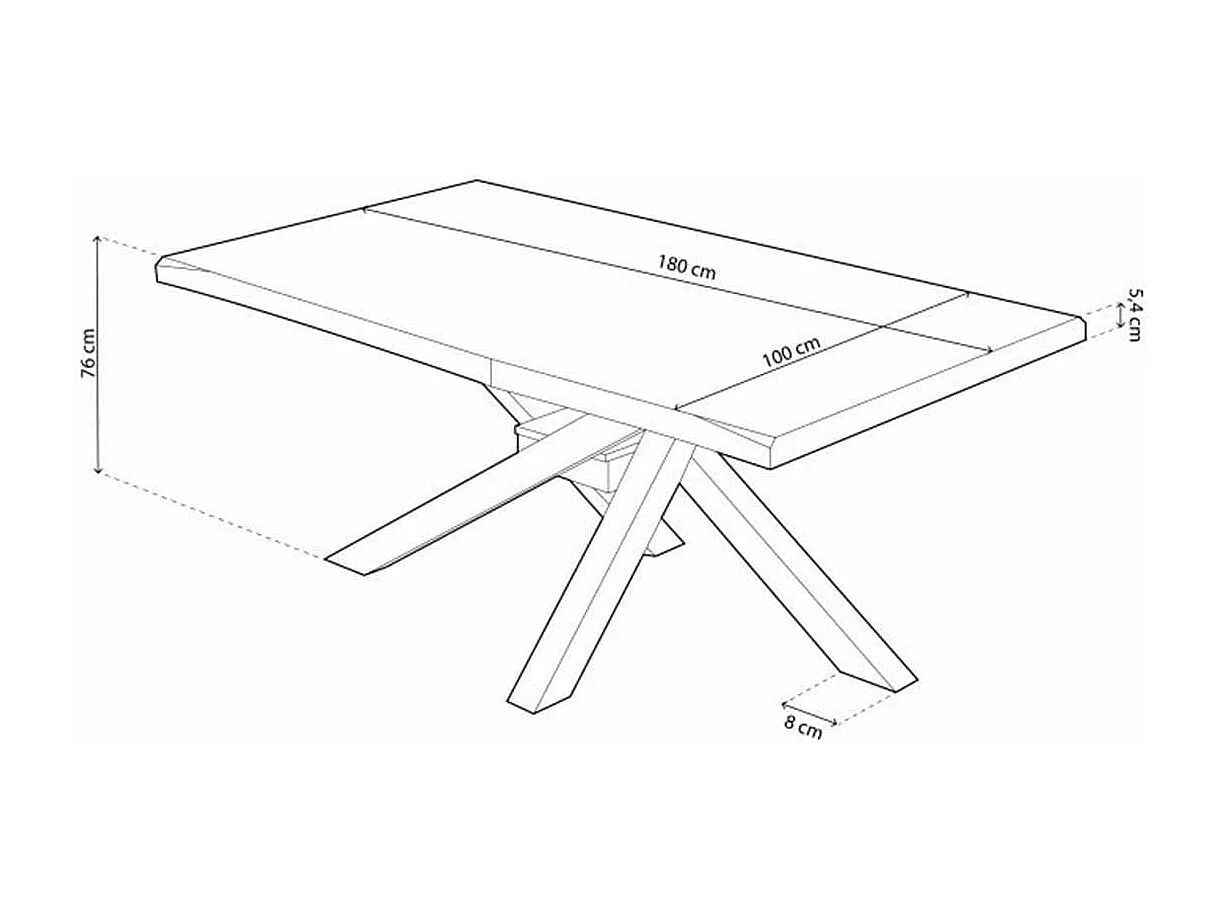 Mesa de comedor Xena forma patas cruzadas tapa irregular roble Nordish/negro 76x180x100 cm Adec