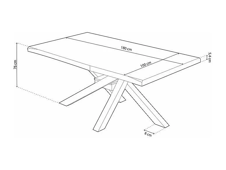 Mesa de comedor Xena forma patas cruzadas tapa irregular roble Nordish/negro 76x180x100 cm Adec